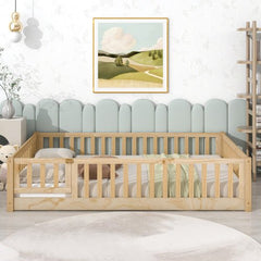 Bellemave® Full Size Montessori Floor Bed with Fence and Door - Bellemave