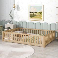 Bellemave® Full Size Montessori Floor Bed with Fence and Door - Bellemave
