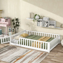 Bellemave® Full Size Montessori Floor Bed with Fence and Door - Bellemave
