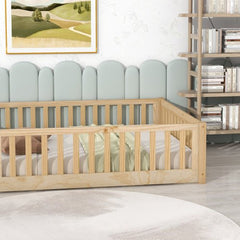 Bellemave® Full Size Montessori Floor Bed with Fence and Door - Bellemave