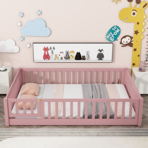 Bellemave® Full Size Montessori Floor Bed with Fence and Door - Bellemave