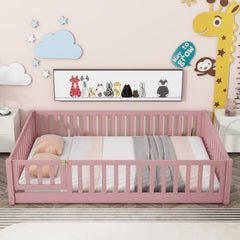 Bellemave® Full Size Montessori Floor Bed with Fence and Door - Bellemave