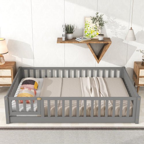 Bellemave® Full Size Montessori Floor Bed with Fence and Door - Bellemave