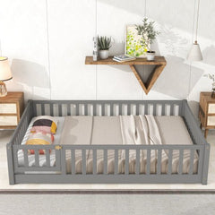 Bellemave® Full Size Montessori Floor Bed with Fence and Door - Bellemave