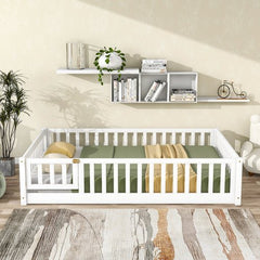 Bellemave® Full Size Montessori Floor Bed with Fence and Door - Bellemave
