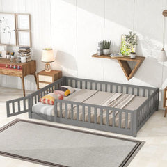 Bellemave® Full Size Montessori Floor Bed with Fence and Door - Bellemave