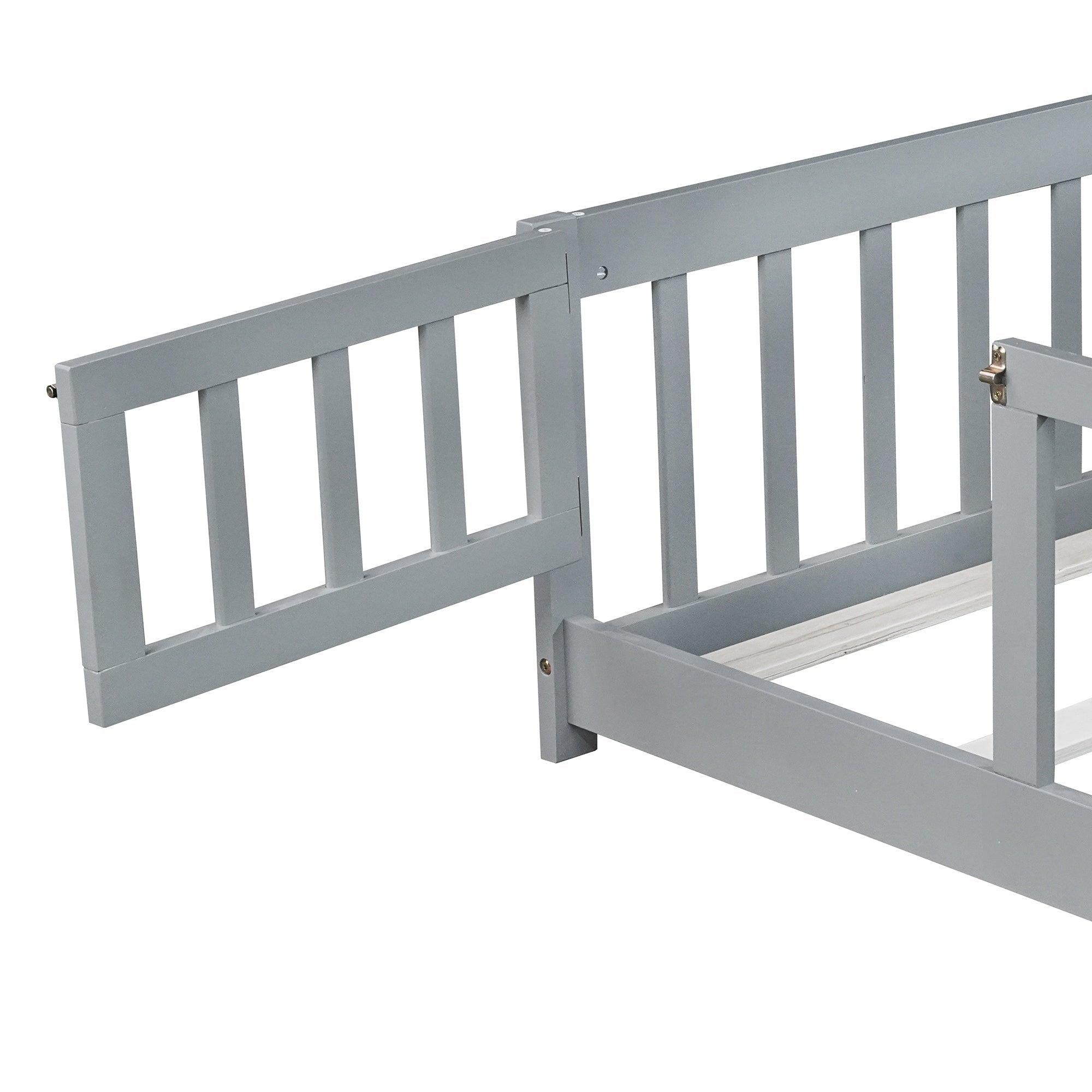 Bellemave® Full Size Montessori Floor Bed with Rails, Pine,Rubber Wood Floor Bed with slats and a Small Door - Bellemave