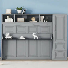 Bellemave® Full Size Murphy Bed Wall Bed with Closet and Drawers - Bellemave