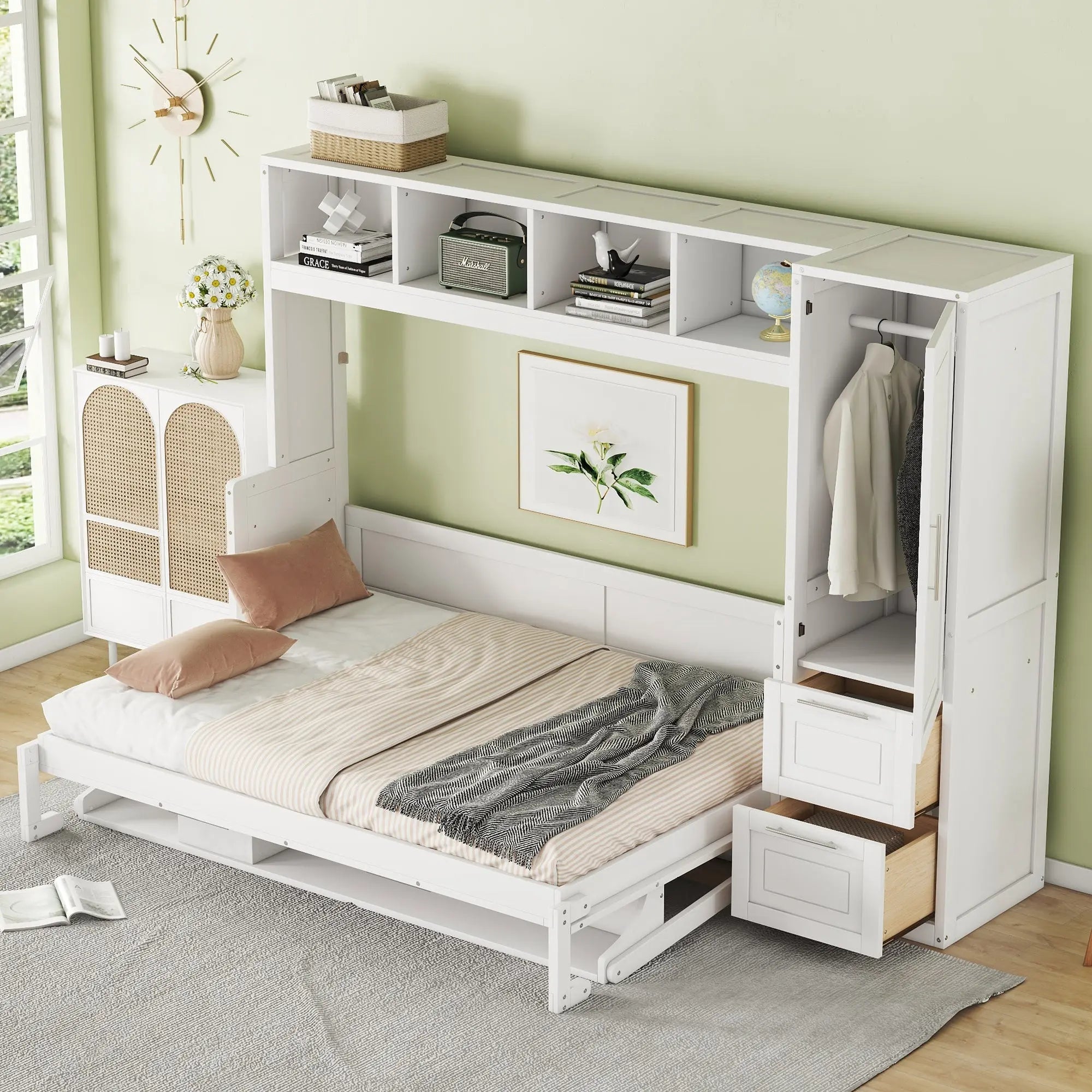 Bellemave® Full Size Murphy Bed Wall Bed with Closet and Drawers - Bellemave