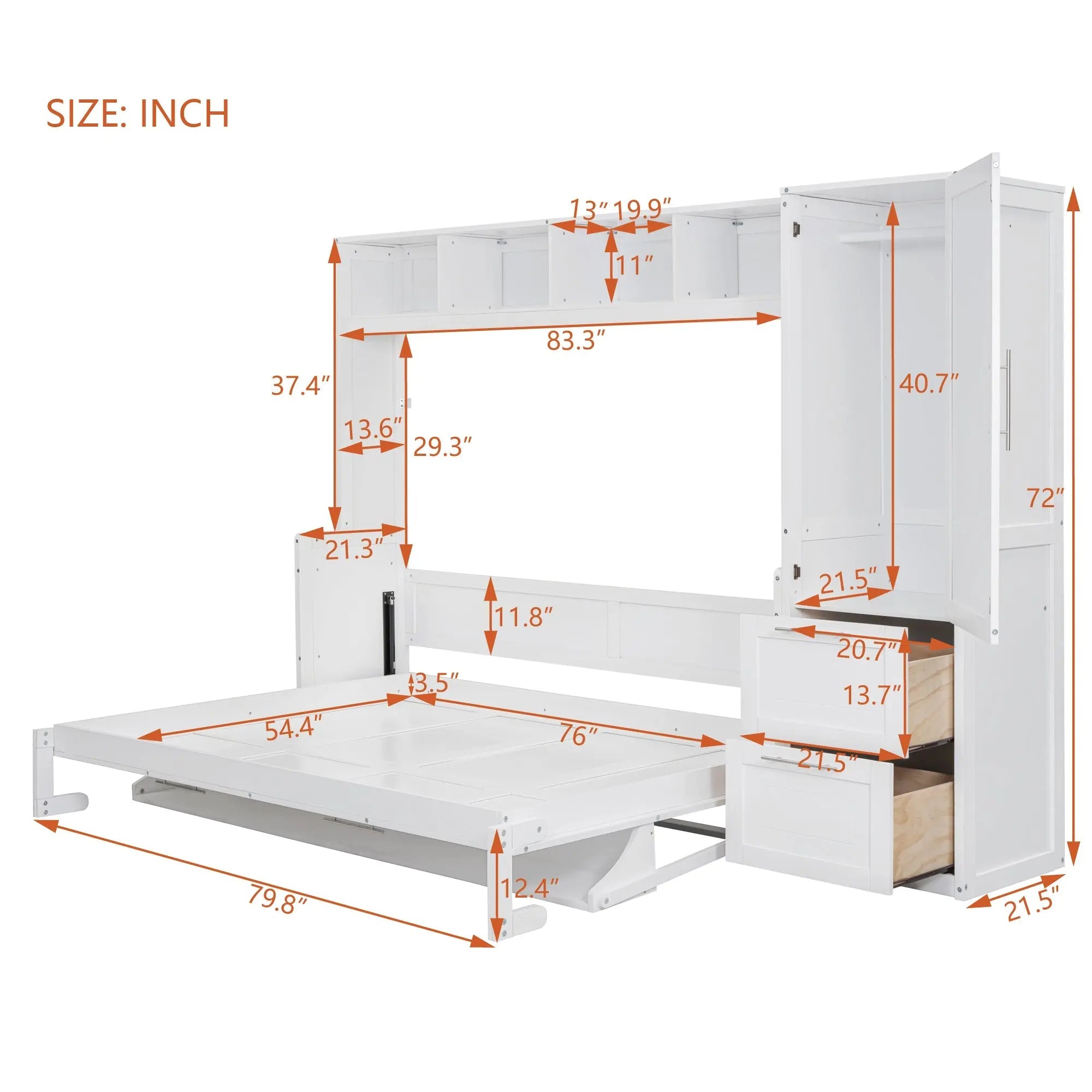Bellemave® Full Size Murphy Bed Wall Bed with Closet and Drawers - Bellemave