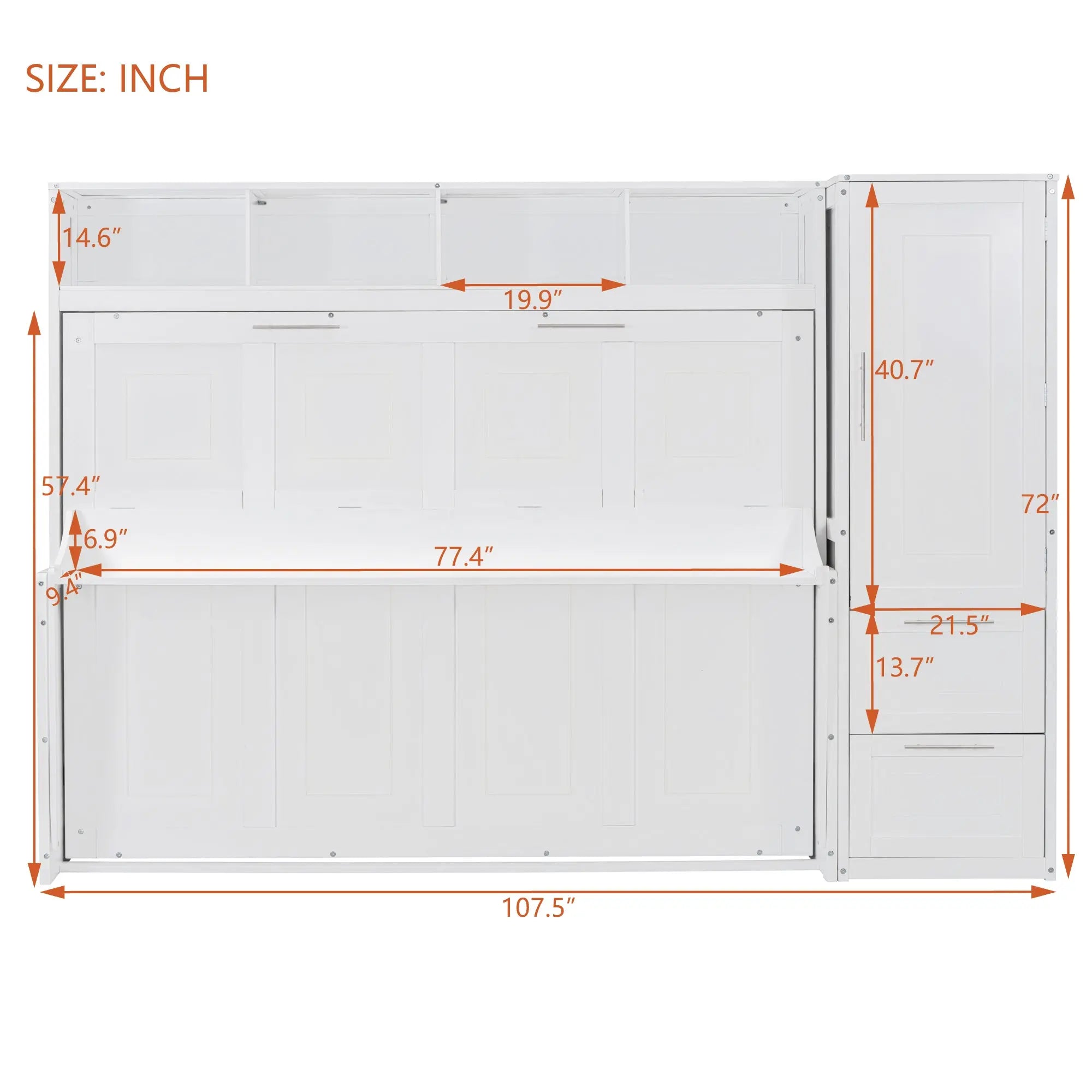 Bellemave® Full Size Murphy Bed Wall Bed with Closet and Drawers - Bellemave