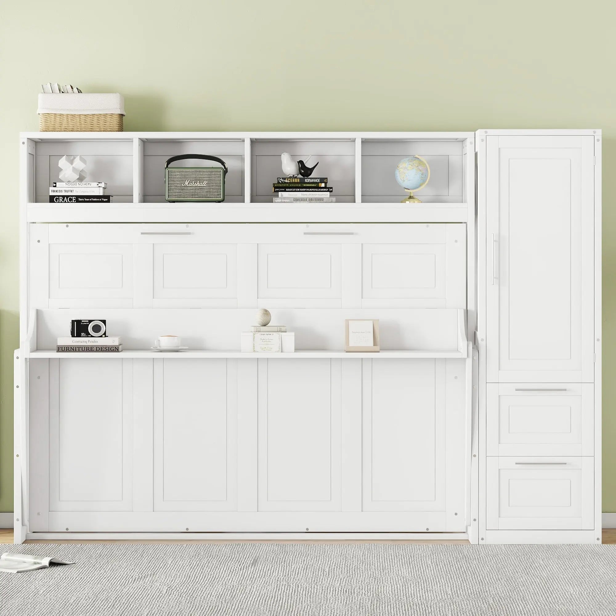 Bellemave® Full Size Murphy Bed Wall Bed with Closet and Drawers - Bellemave