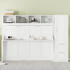 Bellemave® Full Size Murphy Bed Wall Bed with Closet and Drawers - Bellemave