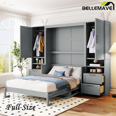 Bellemave® Full Size Murphy Bed Wall Bed with Closet, Drawers and Shelves - Bellemave