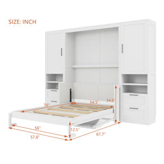 Bellemave® Full Size Murphy Bed Wall Bed with Closet, Drawers and Shelves - Bellemave