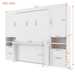 Bellemave® Full Size Murphy Bed Wall Bed with Closet, Drawers and Shelves - Bellemave