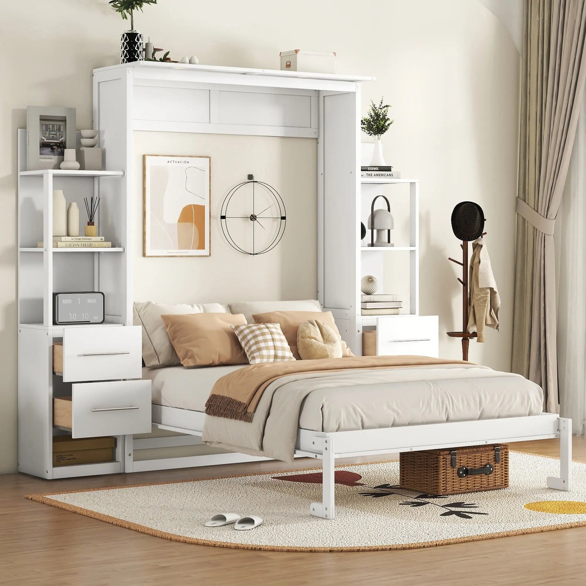 Bellemave® Full Size Murphy Bed Wall Bed with Shelves, Drawers and LED Lights - Bellemave