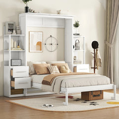 Bellemave® Full Size Murphy Bed Wall Bed with Shelves, Drawers and LED Lights - Bellemave