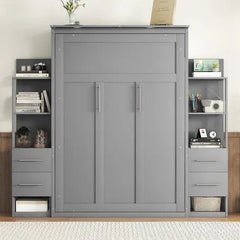 Bellemave® Full Size Murphy Bed Wall Bed with Shelves, Drawers and LED Lights - Bellemave