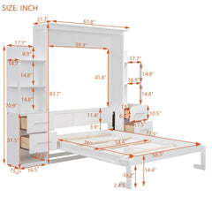 Bellemave® Full Size Murphy Bed Wall Bed with Shelves, Drawers and LED Lights - Bellemave