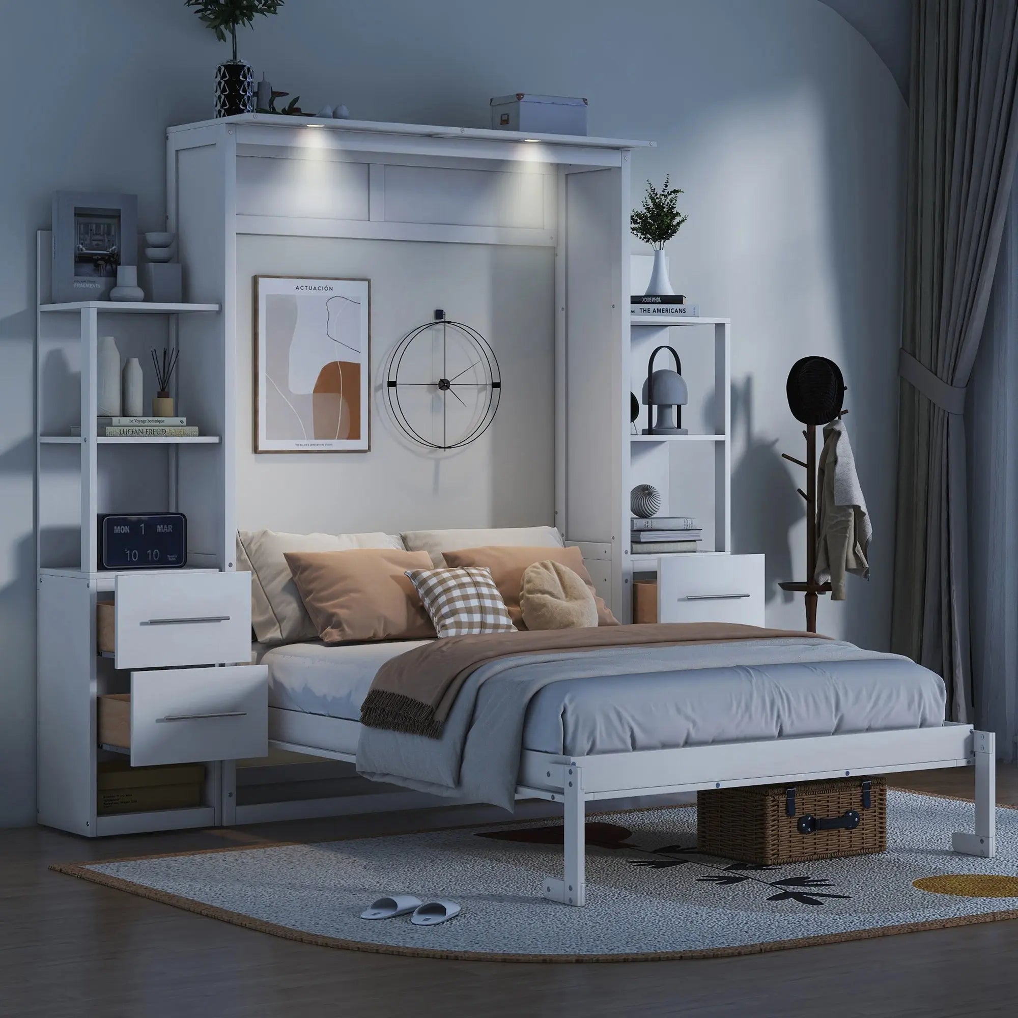 Bellemave® Full Size Murphy Bed Wall Bed with Shelves, Drawers and LED Lights - Bellemave