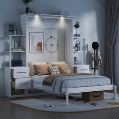 Bellemave® Full Size Murphy Bed Wall Bed with Shelves, Drawers and LED Lights - Bellemave