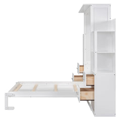 Bellemave® Full Size Murphy Bed Wall Bed with Shelves, Drawers and LED Lights - Bellemave