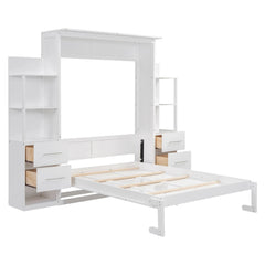 Bellemave® Full Size Murphy Bed Wall Bed with Shelves, Drawers and LED Lights - Bellemave