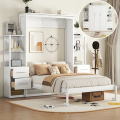 Bellemave® Full Size Murphy Bed Wall Bed with Shelves, Drawers and LED Lights - Bellemave