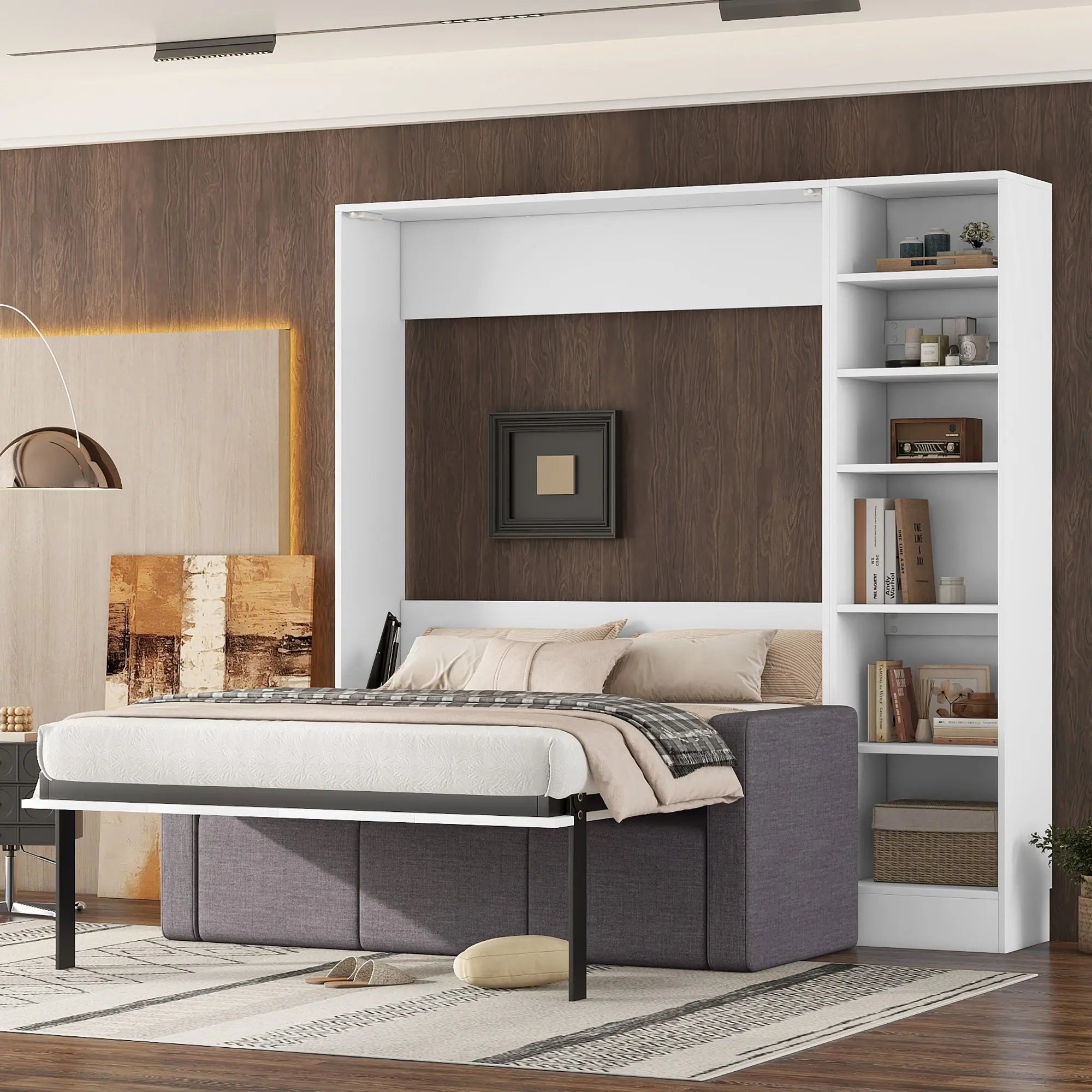 Bellemave® Full Size Murphy Bed Wall Bed with Sofa,with Shelves - Bellemave