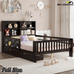 Bellemave® Full Size Platform Bed Frame with Storage Headboard, 2 Drawers and Chalkboard, Full Size Wood Beds Frame with Rails on Both Sides, Gray - Bellemave