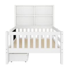 Bellemave® Full Size Platform Bed Frame with Storage Headboard, 2 Drawers and Chalkboard, Full Size Wood Beds Frame with Rails on Both Sides, Gray - Bellemave