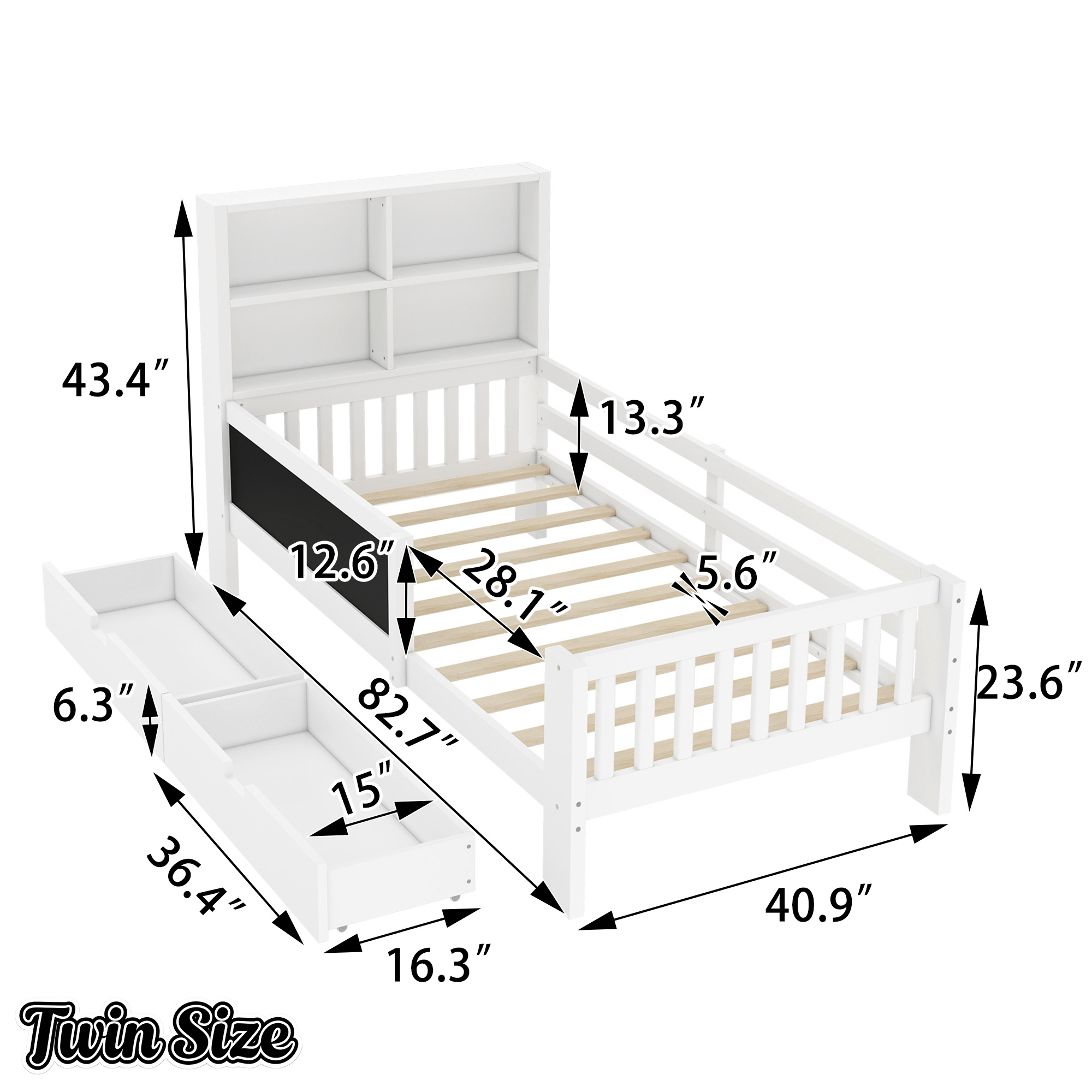 Bellemave® Full Size Platform Bed Frame with Storage Headboard, 2 Drawers and Chalkboard, Full Size Wood Beds Frame with Rails on Both Sides, Gray - Bellemave