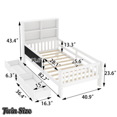 Bellemave® Full Size Platform Bed Frame with Storage Headboard, 2 Drawers and Chalkboard, Full Size Wood Beds Frame with Rails on Both Sides, Gray - Bellemave