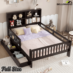 Bellemave® Full Size Platform Bed Frame with Storage Headboard, 2 Drawers and Chalkboard, Full Size Wood Beds Frame with Rails on Both Sides, Gray - Bellemave