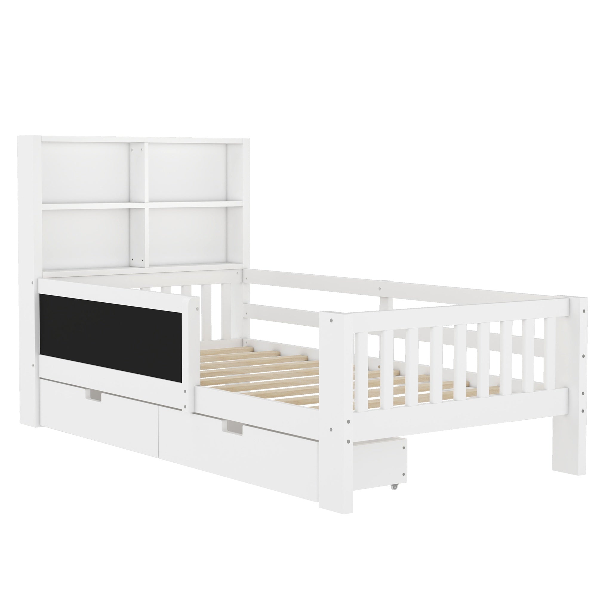 Bellemave® Full Size Platform Bed Frame with Storage Headboard, 2 Drawers and Chalkboard, Full Size Wood Beds Frame with Rails on Both Sides, Gray - Bellemave