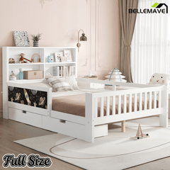 Bellemave® Full Size Platform Bed Frame with Storage Headboard, 2 Drawers and Chalkboard, Full Size Wood Beds Frame with Rails on Both Sides, Gray - Bellemave