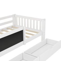 Bellemave® Full Size Platform Bed Frame with Storage Headboard, 2 Drawers and Chalkboard, Full Size Wood Beds Frame with Rails on Both Sides, Gray - Bellemave