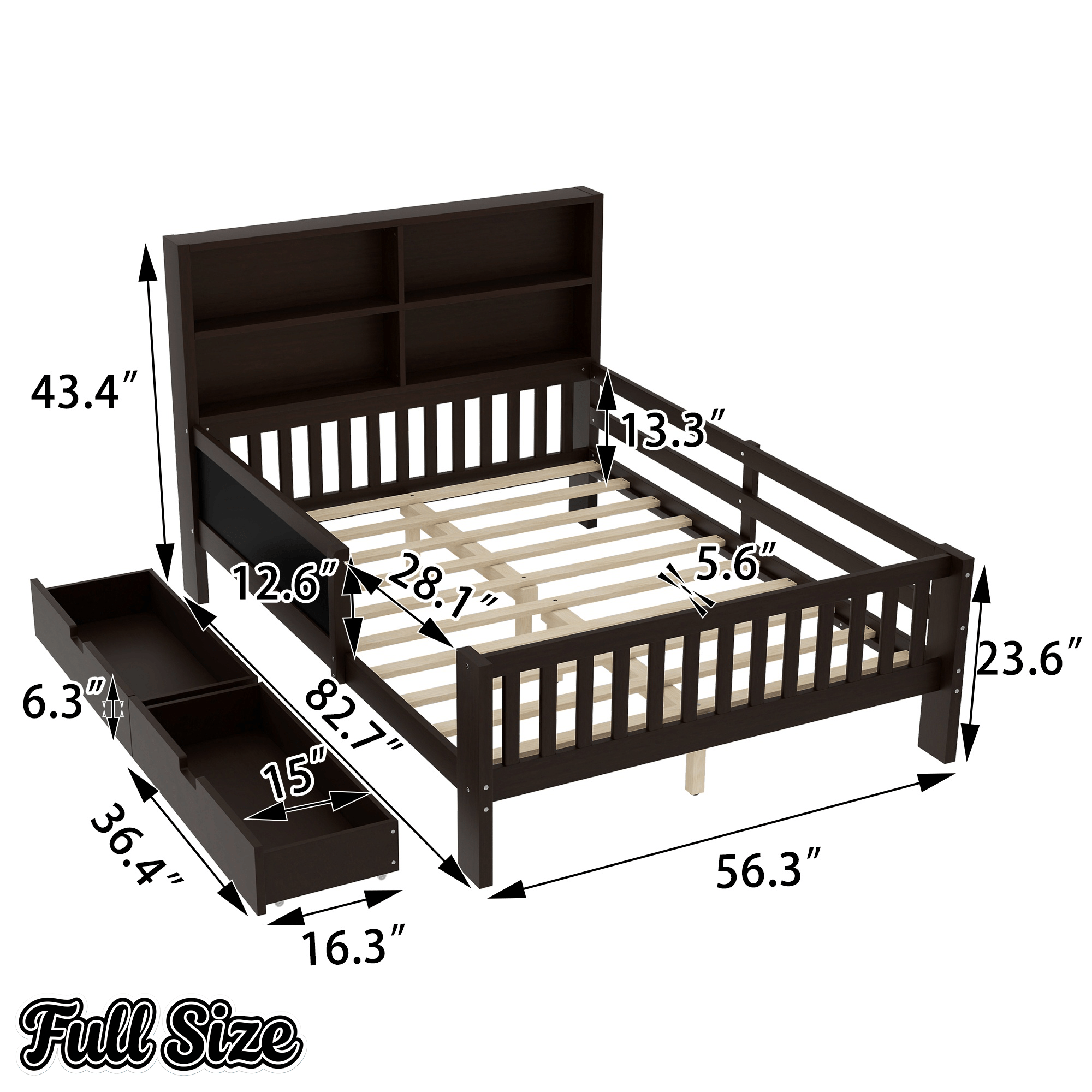 Bellemave® Full Size Platform Bed Frame with Storage Headboard, 2 Drawers and Chalkboard, Full Size Wood Beds Frame with Rails on Both Sides, Gray - Bellemave