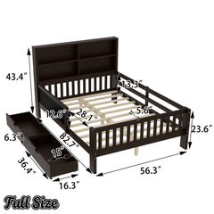 Bellemave® Full Size Platform Bed Frame with Storage Headboard, 2 Drawers and Chalkboard, Full Size Wood Beds Frame with Rails on Both Sides, Gray - Bellemave