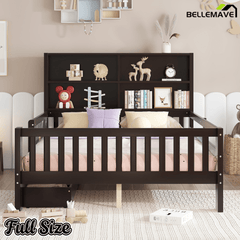 Bellemave® Full Size Platform Bed Frame with Storage Headboard, 2 Drawers and Chalkboard, Full Size Wood Beds Frame with Rails on Both Sides, Gray - Bellemave