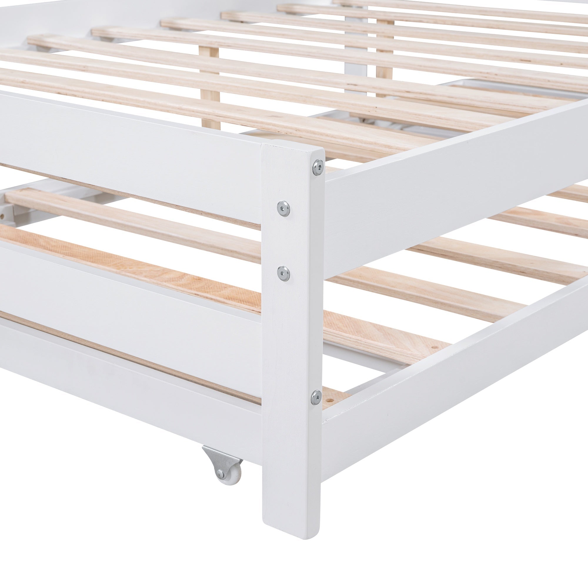 Bellemave® Full Size Platform Bed with Adjustable Trundle Solid Wooden Platform Beds with Headboard & Slat Support, Full Bed Frame for Bed Room, No Box Spring Needed (White) - Bellemave