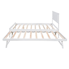 Bellemave® Full Size Platform Bed with Adjustable Trundle Solid Wooden Platform Beds with Headboard & Slat Support, Full Bed Frame for Bed Room, No Box Spring Needed (White) - Bellemave