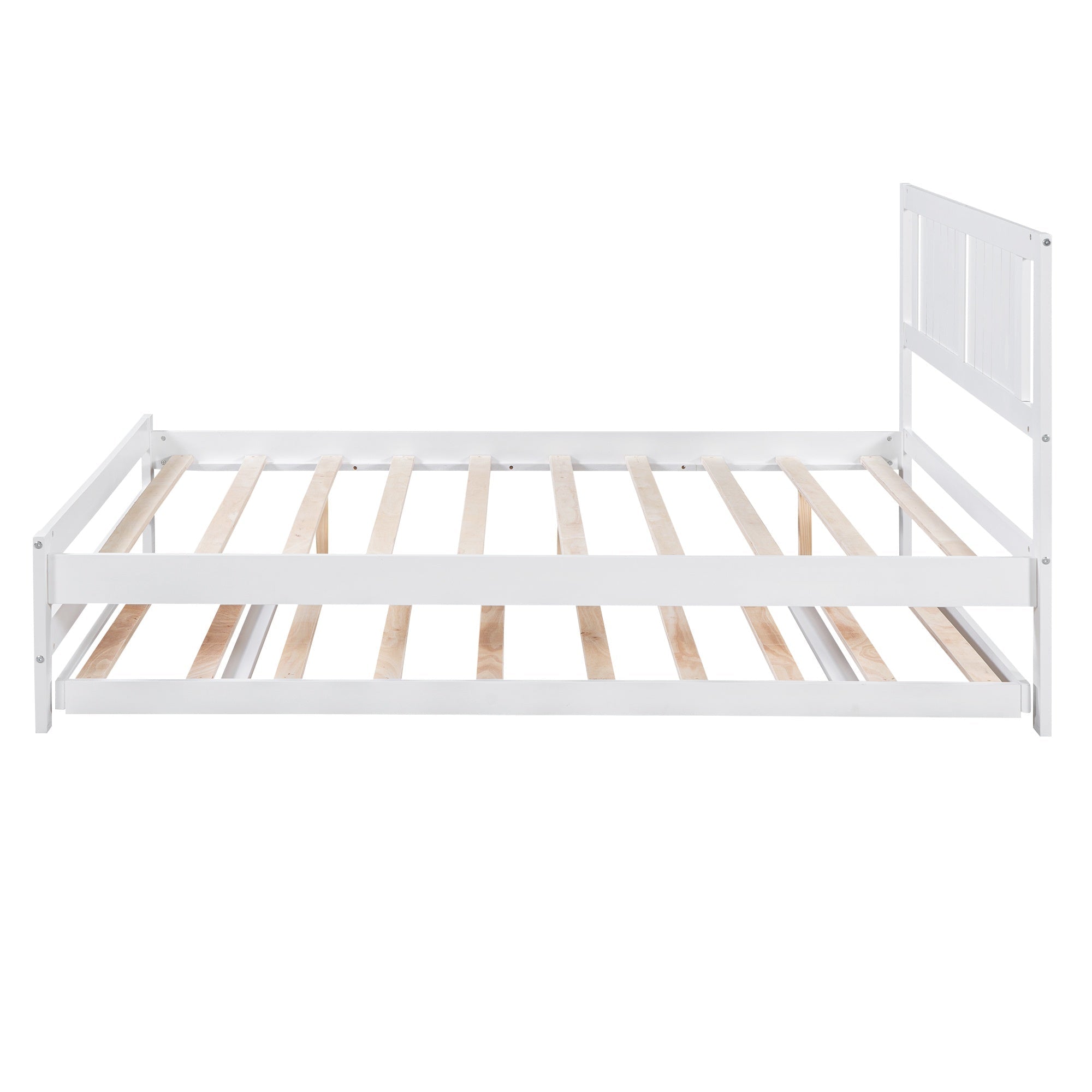 Bellemave® Full Size Platform Bed with Adjustable Trundle Solid Wooden Platform Beds with Headboard & Slat Support, Full Bed Frame for Bed Room, No Box Spring Needed (White) - Bellemave