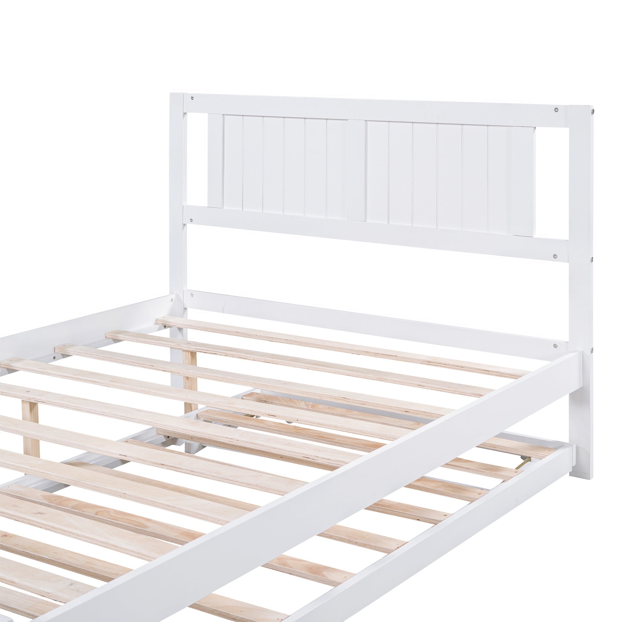 Bellemave® Full Size Platform Bed with Adjustable Trundle Solid Wooden Platform Beds with Headboard & Slat Support, Full Bed Frame for Bed Room, No Box Spring Needed (White) - Bellemave