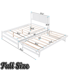 Bellemave® Full Size Platform Bed with Adjustable Trundle Solid Wooden Platform Beds with Headboard & Slat Support, Full Bed Frame for Bed Room, No Box Spring Needed (White) - Bellemave