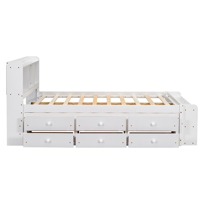 Bellemave® Full Size Platform Bed with Bookcase Headboard, Under bed Storage Drawers and Bed End Storage Case - Bellemave