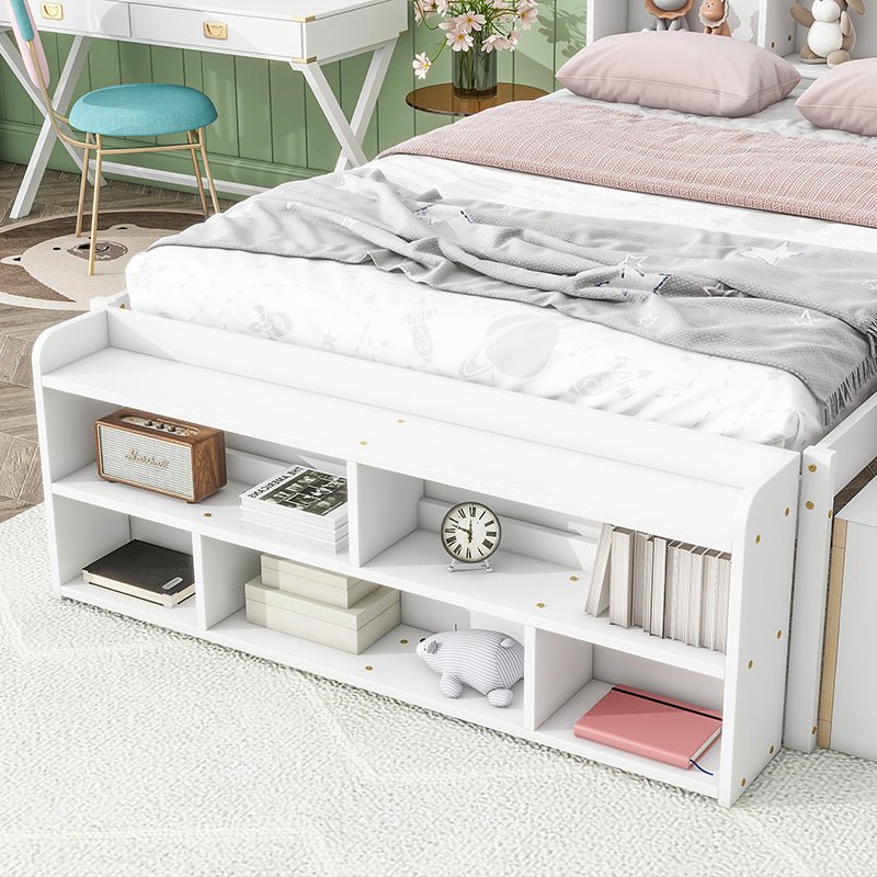 Bellemave® Full Size Platform Bed with Bookcase Headboard, Under bed Storage Drawers and Bed End Storage Case - Bellemave