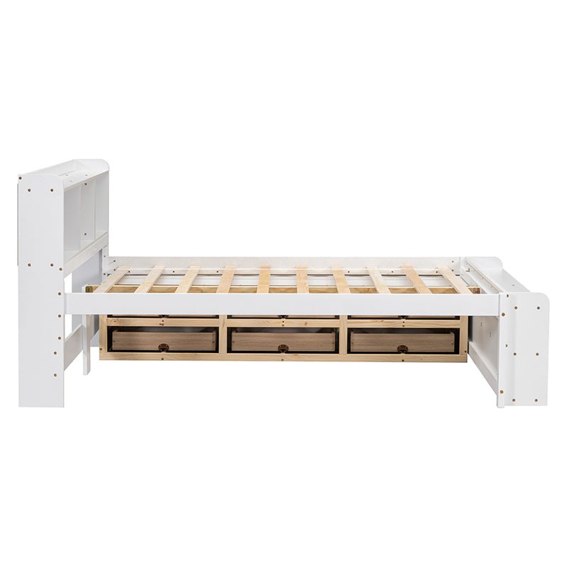 Bellemave® Full Size Platform Bed with Bookcase Headboard, Under bed Storage Drawers and Bed End Storage Case - Bellemave