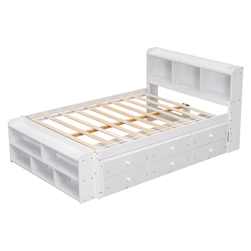 Bellemave® Full Size Platform Bed with Bookcase Headboard, Under bed Storage Drawers and Bed End Storage Case - Bellemave